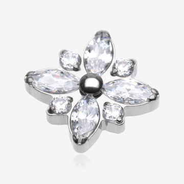 Implant Grade Titanium OneFit Threadless Marquise Flower Brilliance Top Part-Clear Gem